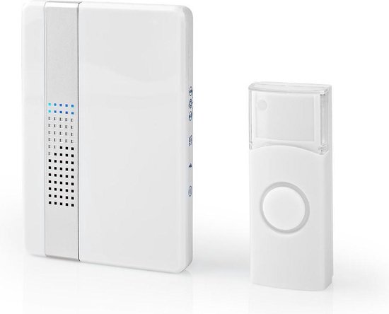 Nedis Draadloze Deurbelset - Netvoeding - 220 - 240 V AC 50 Hz - 1x CR2032 - Volume: 80 dB - Signaalbereik: 300 m - IP44 - 36 Melodiën - 1 Ontvanger - Wit