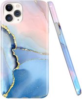 Apple iPhone 12 Pro Backcover - Blauw / Roze - Marmer - Soft TPU hoesje