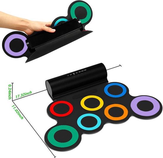 9 Pads Elektrisch Drumstel, Draagbare Elektronische Drumset met Hoofdtelefoonaansluiting en Luidspreker, Oprolbare Elektronische Oefendrumpad, Elektrisch Drumstel voor Kinderen