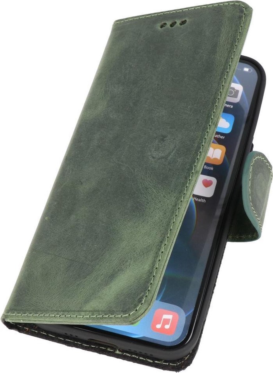 DiLedro Echt Lederen iPhone 12 (Pro) Hoesje Bookcase - Washed Green