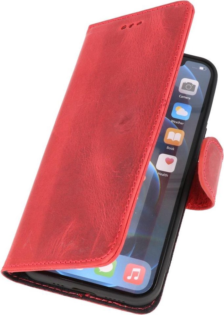 DiLedro Echt Lederen iPhone 11 Hoesje Bookcase - Washed Red