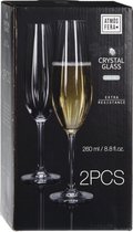 8x Champagneglazen/flutes 26 cl/260 ml van kristalglas - Kristalglazen - Champagneglas