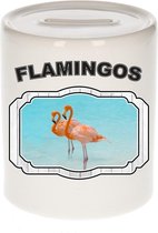 Dieren liefhebber flamingo spaarpot  9 cm jongens en meisjes - keramiek - Cadeau spaarpotten flamingo vogels liefhebber