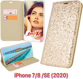 EmpX.nl Apple iPhone iPhone 7/iPhone iPhone 8 /iPhone iPhone SE (2020) Boekhoesje Goud Glamour case | Siliconen | Glitter hoesje | Telefoonhoesje | Cadeau | bling bling case