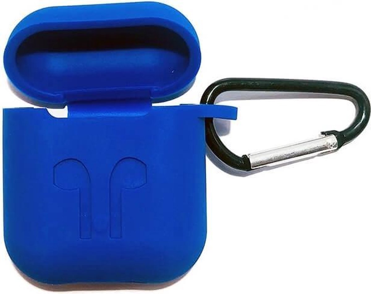 Airpods 1/2 silicone bescherm case met clip -BLUE
