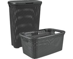Curver Style Wasmand met Deksel 40L + Wasmand 45L - Antraciet
