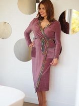 Comfy Stijlvolle Dames Getailleerde  Badjas / Ochtend Jas Boho Lang Model Print Mauve S/M Katoen