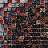 Alfa Mosaico Mozaiek Bonito donkerbruin mix travertine/glas 2,3x2,3x0,8 cm -  Mix, Bruin Prijs per 1 matje.