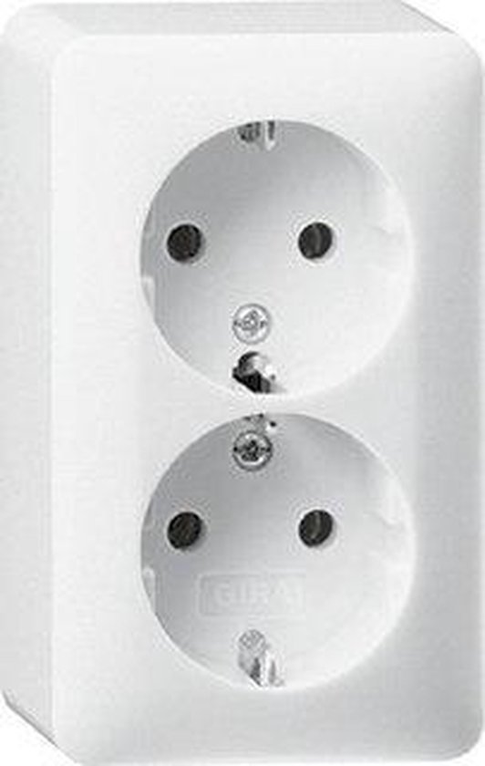 Gira Stopcontact 2-voudig Met Randaarde 16A 250V En Vaste Afdekplaat - Systeem 55 Zuiver Wit Glanzend 078303