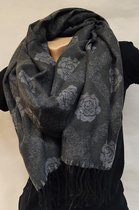 Dames lange warme sjaal met rozen grijs/donkergrijs