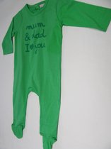 wiplala , pyjama groen , mum & dad I love you 1jaar 80