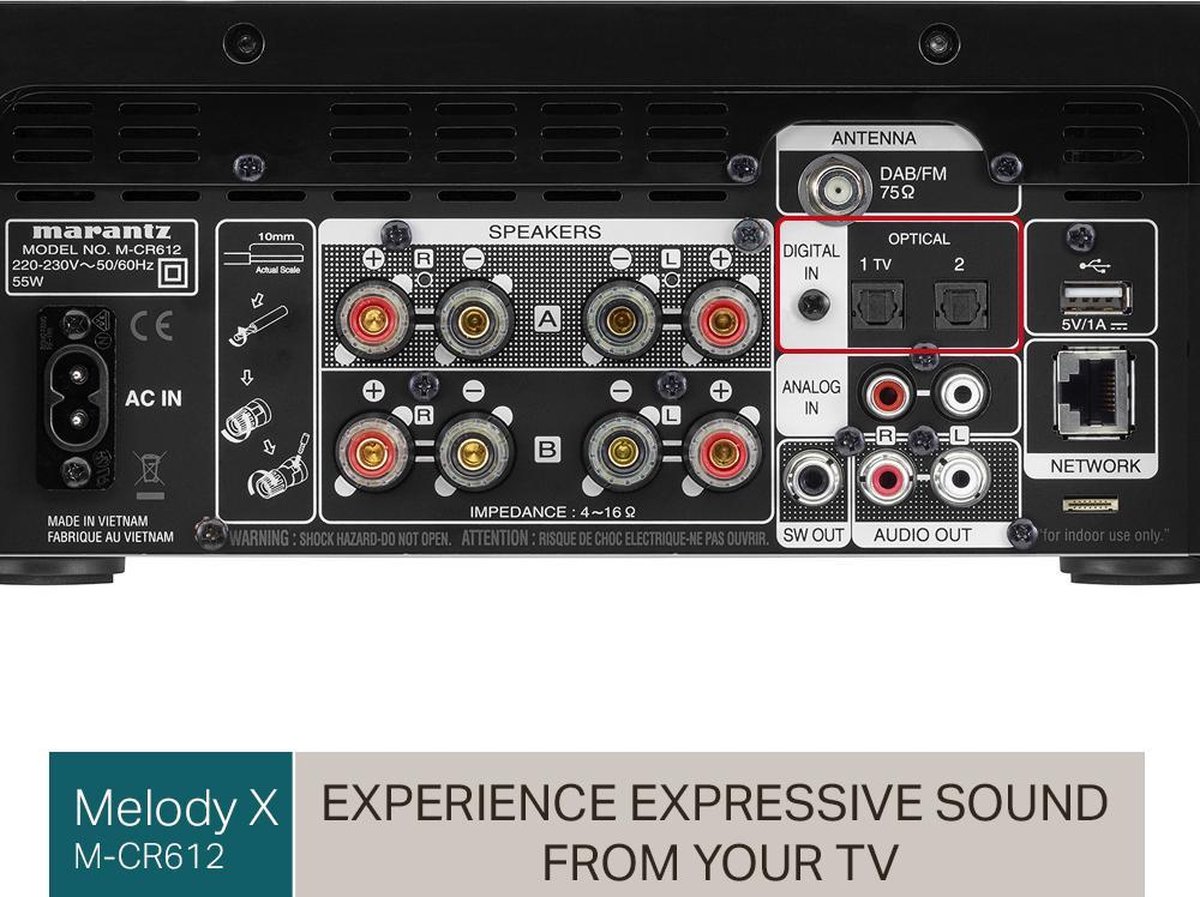 Marantz M-CR612 HiFi Systeem, Versterker, CD-Speler, DAB+ Radio, HEOS, Bluetooth, AirPlay 2, Alexa, Google Assistant - Zwart thumbnail 3