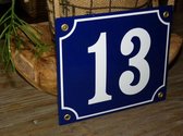 Emaille huisnummer 18x15 blauw/wit nr. 13