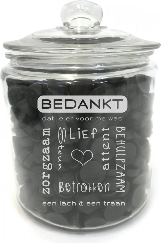 Foto: Snoeppot voorraadpot met tekst gravure bedankt dat je er voor me was zonder drop cadeau bedankje speciaal iemand de snoeppot voorraadpot is gemaakt van dik sterk glas het formaat is 21cm 13 5cm doorsnede inhoud 2 liter 