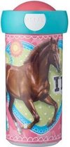 Schoolbeker - Paarden - Mepal - Gevuld met een snoepmix - In cadeauverpakking met gekleurd lint