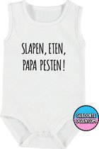 Baby rompertjes - Slapen, eten, papa pesten! - maat 74/80 - kap mouwen - baby - papa - romper papa - baby kleding jongens - baby kleding meisje - rompertjes baby - kraamcadeau meis