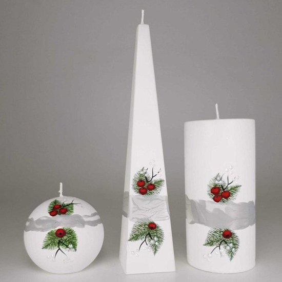 Kaarsen - Set Handgeschilderd - hulst met besjes -kerst - kerstverlichting