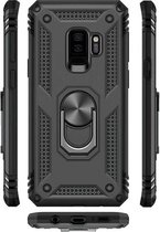 Samsung Galaxy S9 Zwart Shockproof Militairy Hybrid Armour Case Hoesje Met Kickstand Ring - Samsung Galaxy S9  - Extreem Stevige Anti-Shock Hard Rugged Cover Bumper Hoes Met Magnet