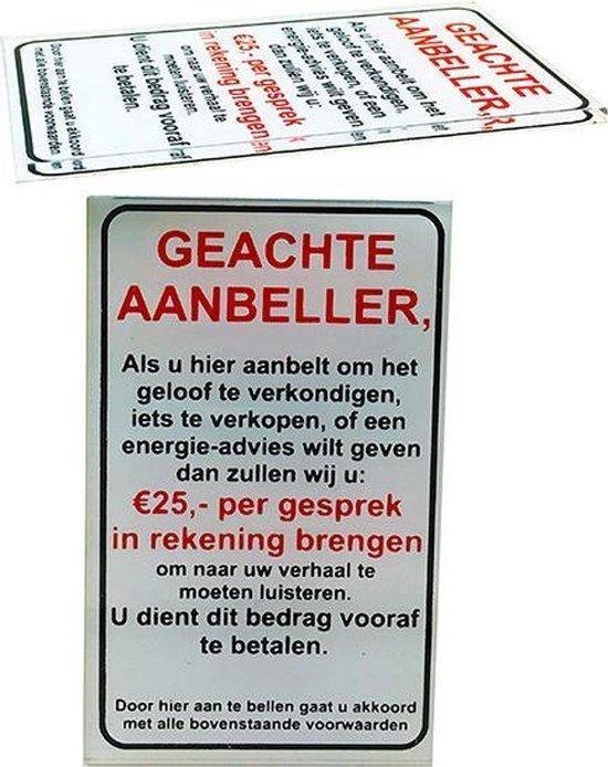 Geen Verkoop aan de deur - Geen colportage - Geloofsovertuigers of Energie adviezen aan de deur sticker bordje - Glashelder Acrylaat - 9.5 cm x 6 cm.