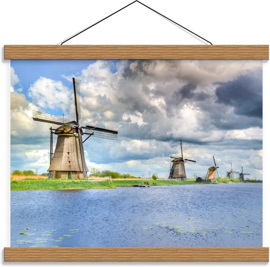 Schoolplaat – Nederlandse Molens aan het Water - 40x30cm Foto op Textielposter (Wanddecoratie op Schoolplaat)