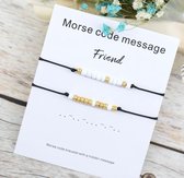 Vriendschaparmband met kralen - morse code - vrienden - BFF - 2 stuks - zwart - wit