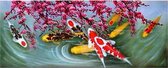 Olieverfschilderij Visvijver - canvas met zilverkleurige lijst - 100 x 50 cm hoog