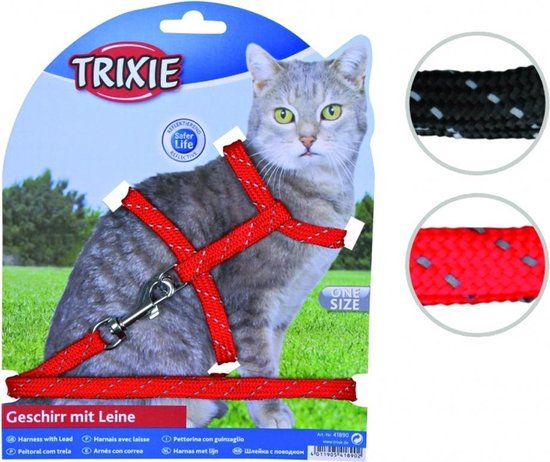 Trixie kittentuig voor kat met riem reflecterend assorti 27-45x1 cm 130 cm 4 st