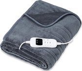 Elektrische deken van Fleece grijs - 9 temperatuurniveaus - verwarmde deken - XXL verwarmingsdeken 200 x 180 cm - automatisch uitschakelen - wasbaar tot 40 °C - digitaal display