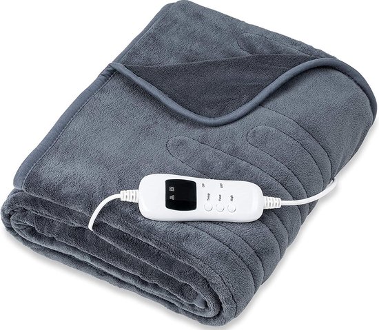 Elektrische deken van Fleece grijs - 9 temperatuurniveaus - verwarmde deken  - XXL... | bol.com