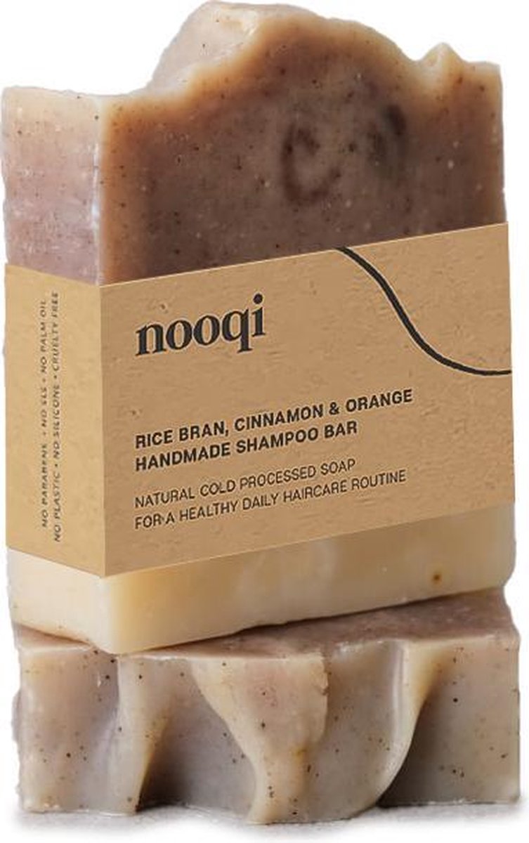 Nooqi - Shampoo Bar - Rice Bran, Cinnamon & Orange - Handgemaakte zeep - 100% Natuurlijk & Vegan - Voor normaal tot vet haar - 100gr