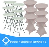 Statafel  x 6 + Licht Grijs Statafelrok x 6 – 80 cm Dia x 110 cm hoog – Cocktailtafel – Hoge staan tafel – Breed Blad – Inclusief Licht Grijs Statafelhoes – Staantafelrok Stretch R