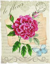 Voorbedrukt borduurpakket op aida roze bloem  Needleart World 650.028