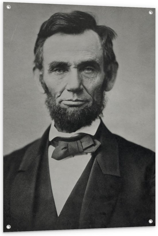 Tuinposter – Voormalige President Abraham Lincoln (zwart - wit) - 80x120cm Foto op Tuinposter  (wanddecoratie voor buiten en binnen)