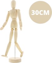 Houten Tekenpop 30CM - Schilderen - Manikin - Schets - Tekenmodel - Tekenen - Schetsen - Houten Model Kunstenaar - Beweegbare Ledematen - Pop Houtsnijwerk Man - Actie Figuur - Mann