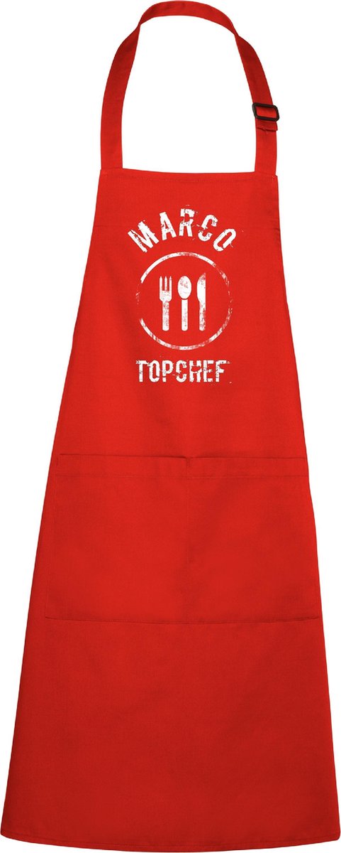 mijncadeautje - luxe keukenschort - Topchef bestek BBQ - met naam - rood