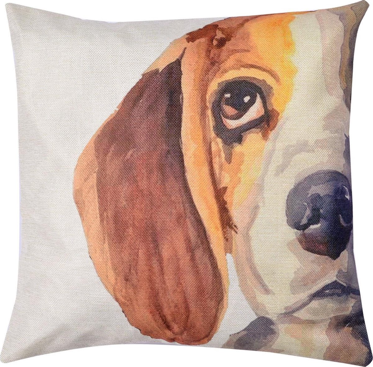 Clayre & Eef Kussenhoes 43*43 cm Bruin, Geel, Wit Polyester Vierkant Hond Sierkussenhoes Kussen hoes