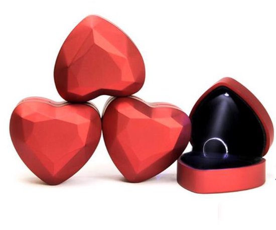 Ringdoosje hartje LED licht - aanzoek - verloving - bruiloft - huwelijksaanzoek - liefde - rood - sieradendoos - Valentijnsdag - ring - verlichting - lichtje - met licht - Merkloos