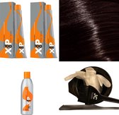 XP100 haarverfpakket kleur 6.75  Donkerblond & Bruin & Mahonie (2x 100ML) met 6% waterstof ( 1x 250ML) incl verfbakje, kwast, maatbeker, puntkam en handschoenen