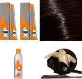 XP100 haarverfpakket kleur 4.03  Middenbruin & Natuur & Goud (2x 100ML) met 9% waterstof ( 1x 250ML) incl verfbakje, kwast, maatbeker, puntkam en handschoenen