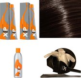 XP100 haarverfpakket kleur 4.20  Middenbruin & Violet & Natuur (2x 100ML) met 9% waterstof ( 1x 250ML) incl verfbakje, kwast, maatbeker, puntkam en handschoenen