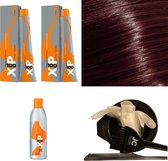 XP100 haarverfpakket kleur 5.20  Lichtbruin & Violet & Natuur (2x 100ML) met 3% waterstof ( 1x 250ML) incl verfbakje, kwast, maatbeker, puntkam en handschoenen