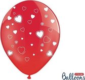 Valentijn helium Ballonnen rood met hartjes - 6 stuks - 30cm