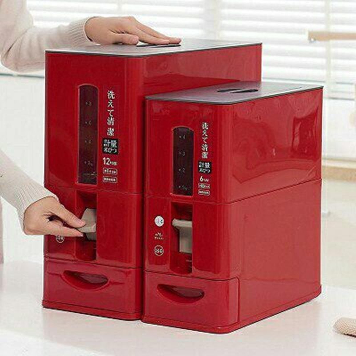 Roterende Rijst Dispenser 6 Raster Roterende Droge Voedsel Container Food Grade Materialen Handige Output 13.2 Lb Capaciteit van Bonen voor Keuken (Grijs