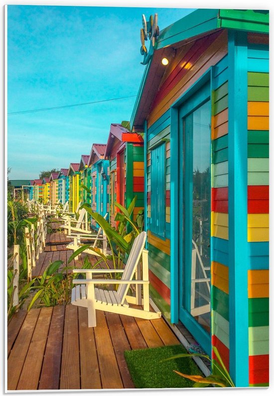 Forex - Gekleurde Strandhuisjes - 40x60cm Foto op Forex