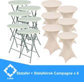 Statafel x 6 + Campagne Statafelrok x 6 – 80 cm Dia x 110 cm hoog – Cocktailtafel – Hoge staan tafel – Breed Blad – Inclusief Campagne Statafelhoes – Staantafelrok Stretch Rok