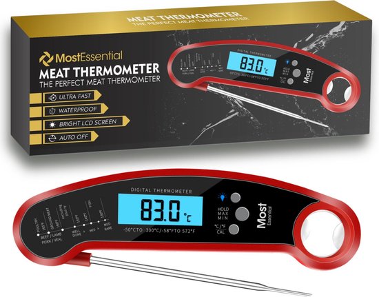 MostEssential Premium Vleesthermometer - BBQ Thermometer - Kernthermometer - Suikerthermometer - Voedselthermometer - Thermometer Koken - Keuken Thermometer - Digitaal – Draadloos - Waterdicht
