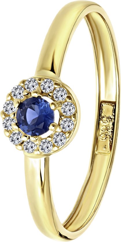 Lucardi - Dames Ring met wit&blauwe zirkonia - Ring - Cadeau - Karaat