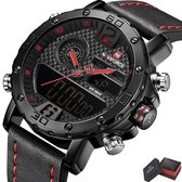 Naviforce® Horloges voor Mannen Digitale Herenhorloge Jongens Heren – Valentijn Cadeautje voor Hem – Digitaal & Analoog Horloge Watch – Horlogebox Geschenkdoos – Zwart Rood