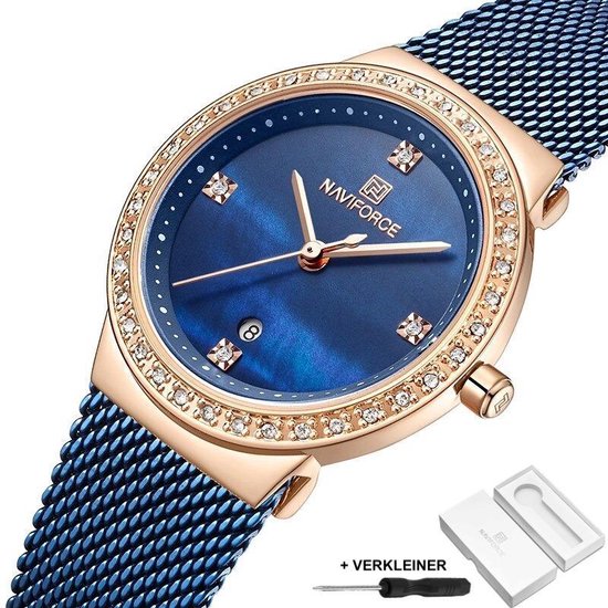 Horloges voor Vrouwen Dames Horloge Dameshorloge Watch - Meisjes Horloges - Incl. Horlogebox Geschenkdoos & Versteller - Blauw Rosé - Litts®