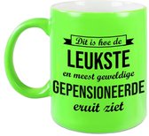 Hoe de leukste gepensioneerde eruitziet mok / beker neon groen bedankt cadeau collega 330 ml